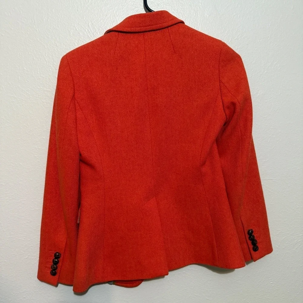 J‎ Crew Women's 100% Wool Blazer Herringbone Orange Sz 0P Classic Preppy